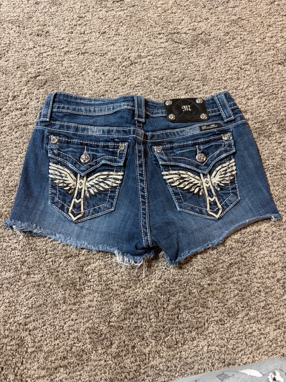 Miss Me Blue Denim Wing Embroidered Women's Shorts
